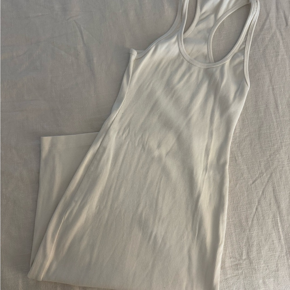 Los Angeles Apparel Ribbed Tank Dress in Off-White
